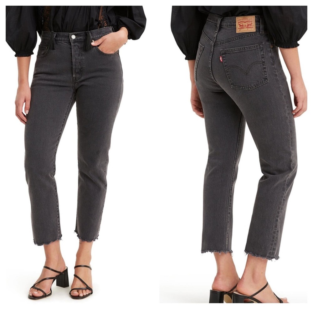 NWT Levis 501 Jeans High Rise Straight Leg Cropped Washed Black Stretch Size 31